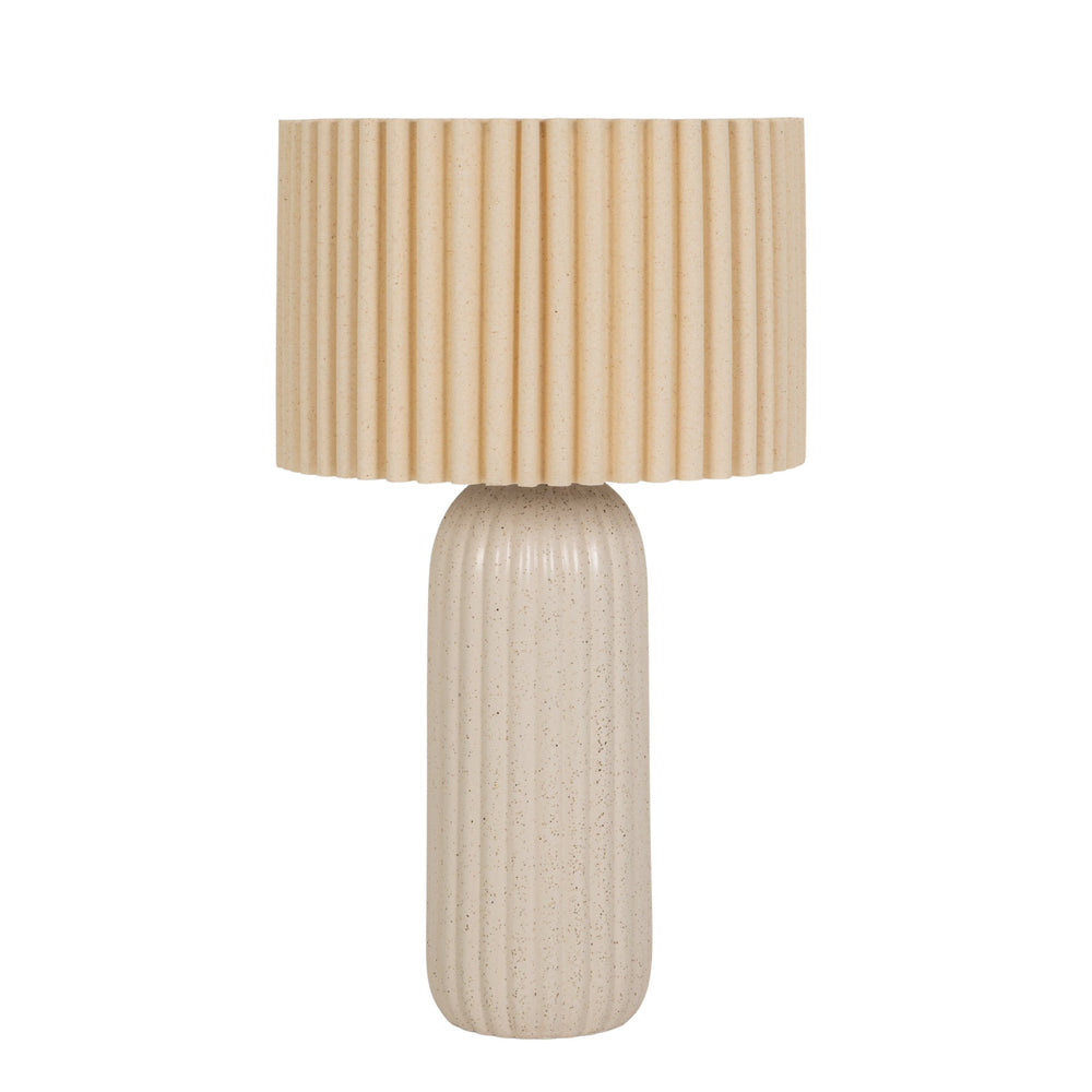 Rowena Interiors 19 Inch Ribbed Stoneware Base Table Lamp with Linen Accordion Drum Shade for Any Room EC2106