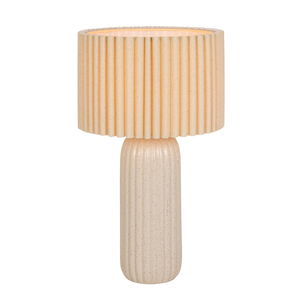 Rowena Interiors 19 Inch Ribbed Stoneware Base Table Lamp with Linen Accordion Drum Shade for Any Room EC2106