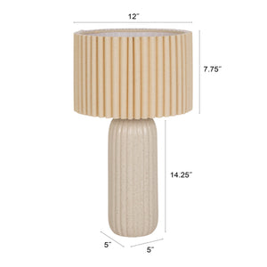 Rowena Interiors 19 Inch Ribbed Stoneware Base Table Lamp with Linen Accordion Drum Shade for Any Room EC2106