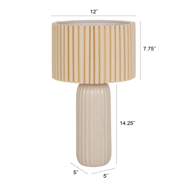 Rowena Interiors 19 Inch Ribbed Stoneware Base Table Lamp with Linen Accordion Drum Shade for Any Room EC2106