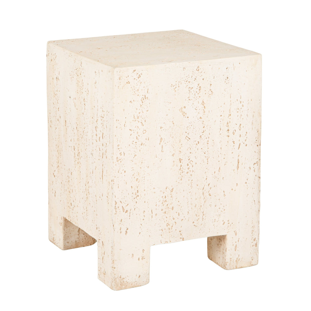 Rowena Interiors Magnesium Oxide Travertine Style Square Accent Table Organic Modern Stone Look EC2109