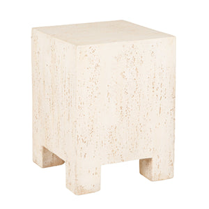 Rowena Interiors Magnesium Oxide Travertine Style Square Accent Table Organic Modern Stone Look EC2109