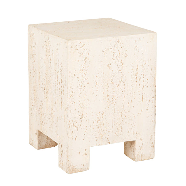Rowena Interiors Magnesium Oxide Travertine Style Square Accent Table Organic Modern Stone Look EC2109