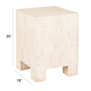 Rowena Interiors Magnesium Oxide Travertine Style Square Accent Table Organic Modern Stone Look EC2109