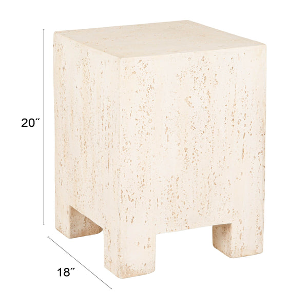 Rowena Interiors Magnesium Oxide Travertine Style Square Accent Table Organic Modern Stone Look EC2109