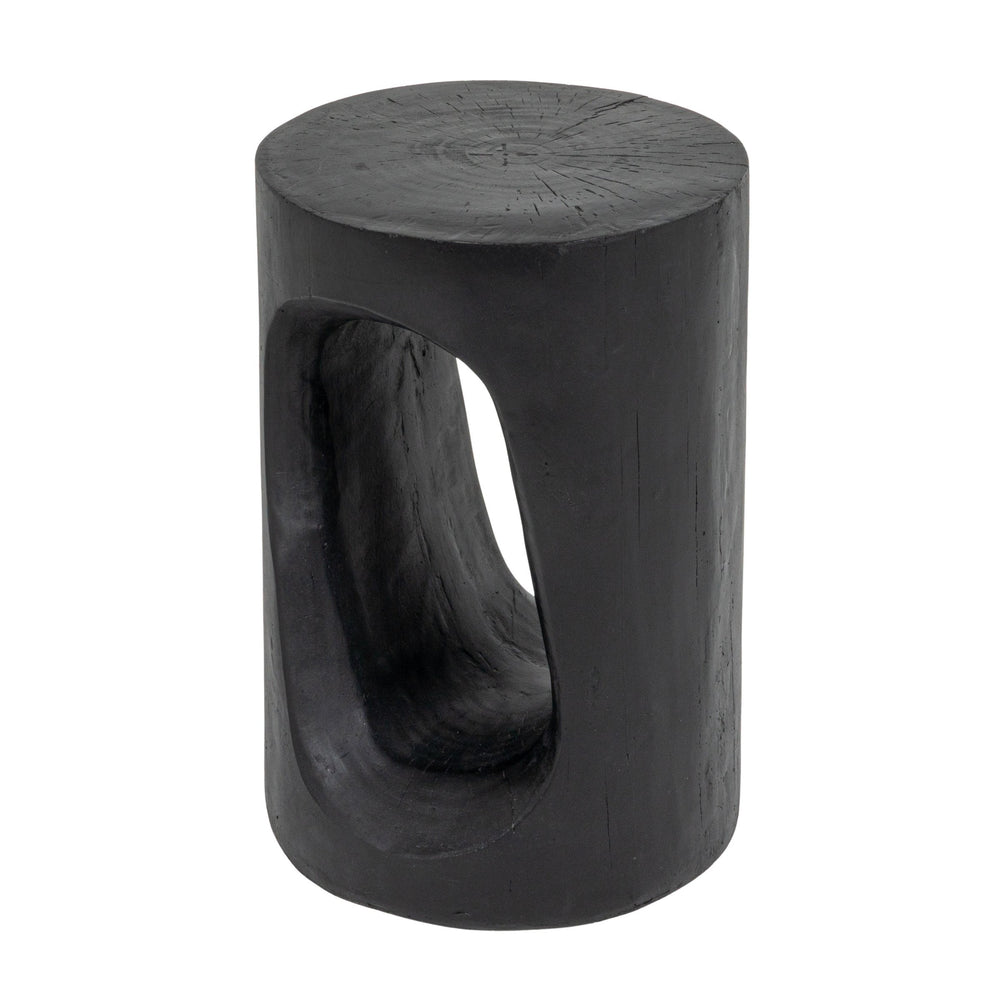Rowena Interiors Magnesium Oxide Sculptural Faux Wood Accent Table Matte Black Geometric Indoor Outdoor EC2111
