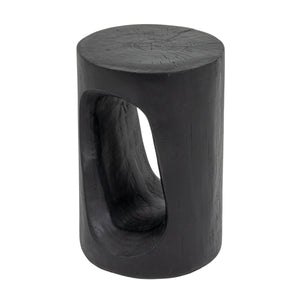 Rowena Interiors Magnesium Oxide Sculptural Faux Wood Accent Table Matte Black Geometric Indoor Outdoor EC2111
