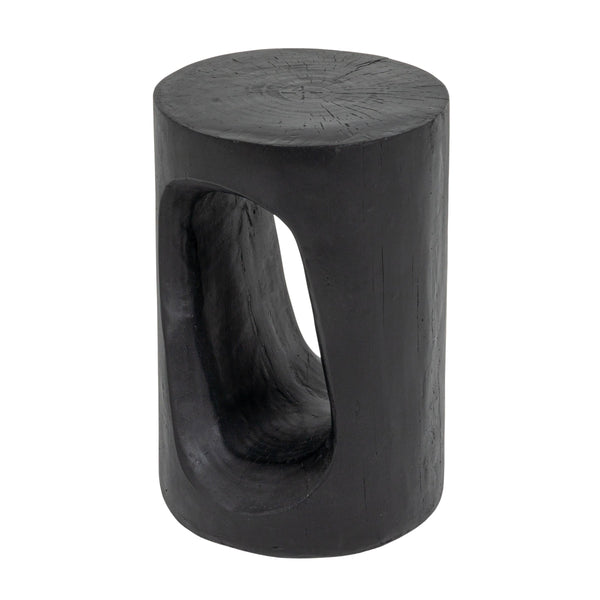 Rowena Interiors Magnesium Oxide Sculptural Faux Wood Accent Table Matte Black Geometric Indoor Outdoor EC2111