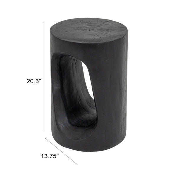 Rowena Interiors Magnesium Oxide Sculptural Faux Wood Accent Table Matte Black Geometric Indoor Outdoor EC2111
