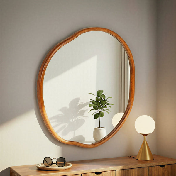 Rowena Interiors Organic Rubberwood Wall Mirror with Sculptural Silhouette for Modern Farmhouse Decor EC2112