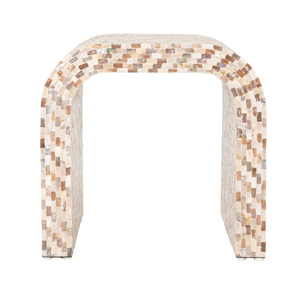 Rowena Interiors Mother of Pearl Shell Inlay Accent Table Iridescent Mosaic Waterfall Silhouette EC2156