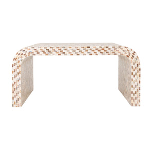 Rowena Interiors Mother of Pearl Hand Inlaid Waterfall Coffee Table for Glam Living Rooms 33.5"L x 33.6"W x 16.75"H EC2158