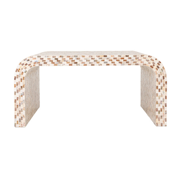 Rowena Interiors Mother of Pearl Hand Inlaid Waterfall Coffee Table for Glam Living Rooms 33.5"L x 33.6"W x 16.75"H EC2158