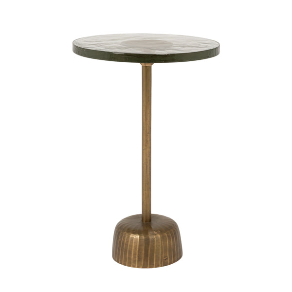 Rowena Interiors Round Cast Aluminum Pedestal Side Table with Glass Top for Living Room Accent 14.0"L x 14.0"W x 21.0"H EC2164