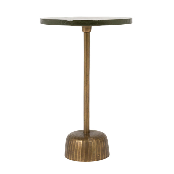 Rowena Interiors Round Cast Aluminum Pedestal Side Table with Glass Top for Living Room Accent 14.0"L x 14.0"W x 21.0"H EC2164