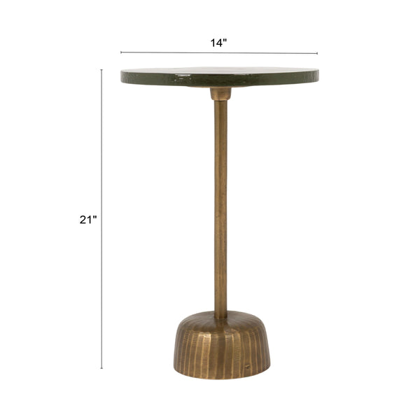 Rowena Interiors Round Cast Aluminum Pedestal Side Table with Glass Top for Living Room Accent 14.0"L x 14.0"W x 21.0"H EC2164