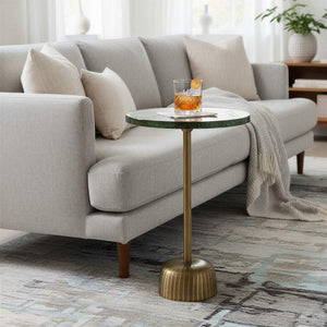 Rowena Interiors Round Cast Aluminum Pedestal Side Table with Glass Top for Living Room Accent 14.0"L x 14.0"W x 21.0"H EC2164
