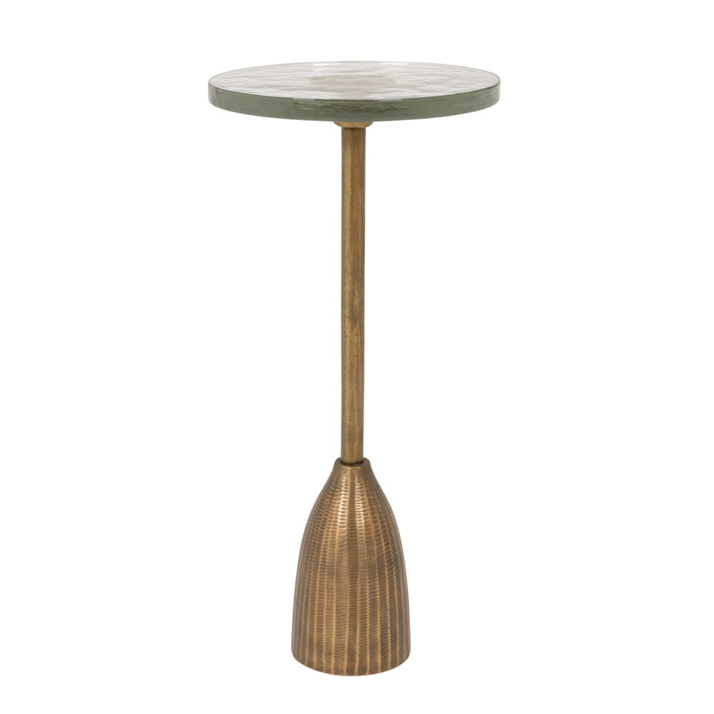 Rowena Interiors Round Cast Aluminum Pedestal Side Table with Glass Top for Living Room Accent 11.0"L x 11.0"W x 23.5"H EC2165