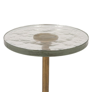 Rowena Interiors Round Cast Aluminum Pedestal Side Table with Glass Top for Living Room Accent 11.0"L x 11.0"W x 23.5"H EC2165