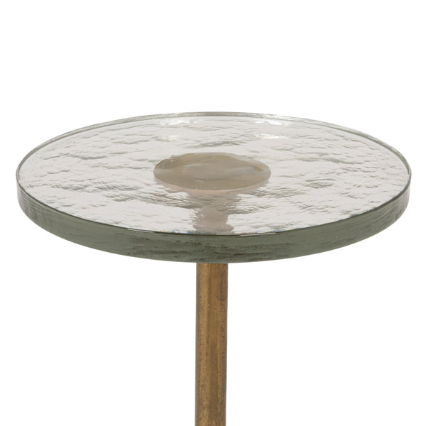 Rowena Interiors Round Cast Aluminum Pedestal Side Table with Glass Top for Living Room Accent 11.0"L x 11.0"W x 23.5"H EC2165