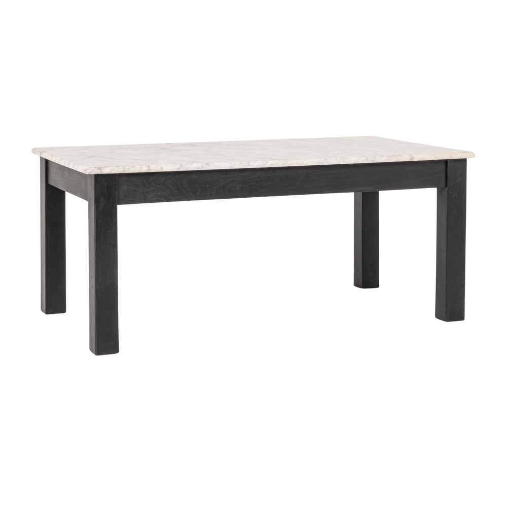 Rowena Interiors Rectangular Teak and Marble Coffee Table with Natural Stone Top for Modern Living Rooms Black EC2166