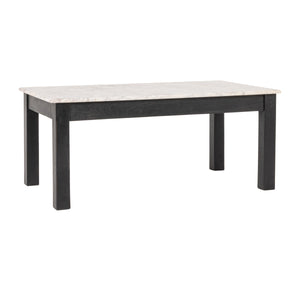 Rowena Interiors Rectangular Teak and Marble Coffee Table with Natural Stone Top for Modern Living Rooms Black EC2166