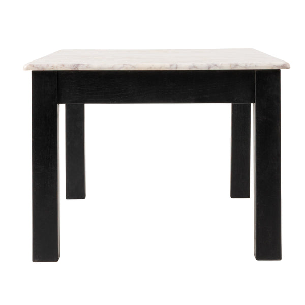 Rowena Interiors Rectangular Teak and Marble Coffee Table with Natural Stone Top for Modern Living Rooms Black EC2166