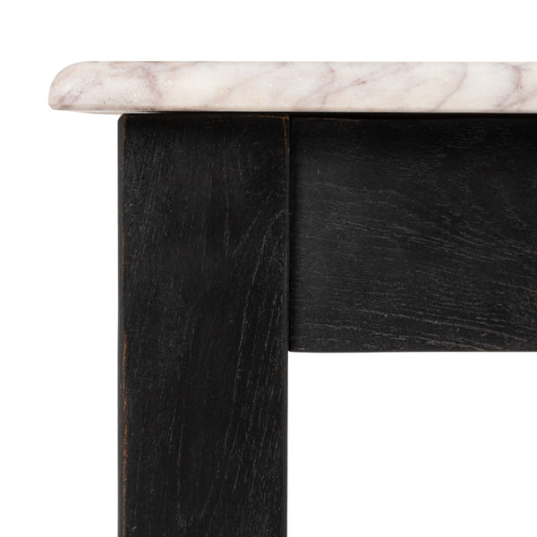Rowena Interiors Rectangular Teak and Marble Coffee Table with Natural Stone Top for Modern Living Rooms Black EC2166