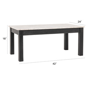 Rowena Interiors Rectangular Teak and Marble Coffee Table with Natural Stone Top for Modern Living Rooms Black EC2166