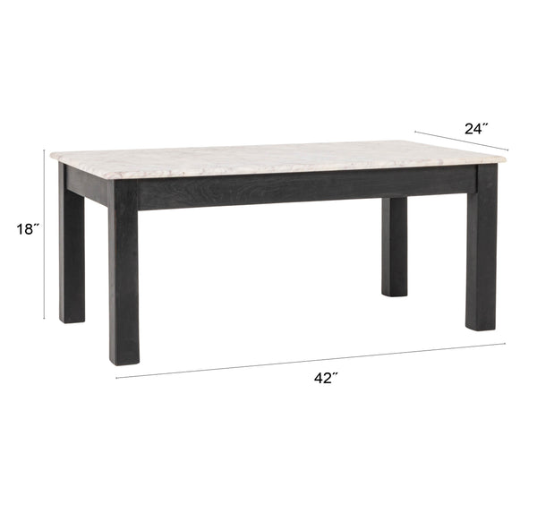 Rowena Interiors Rectangular Teak and Marble Coffee Table with Natural Stone Top for Modern Living Rooms Black EC2166
