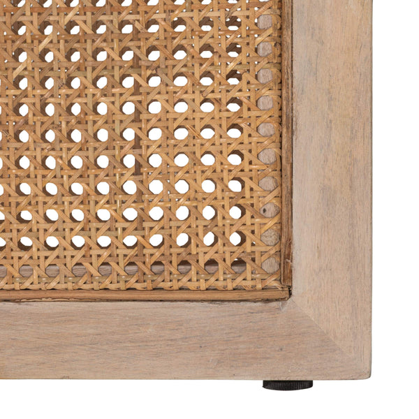Rowena Interiors Mango Wood Round Coffee Table with Woven Cane Top Low Profile Bohemian Living Room Natural EC2179