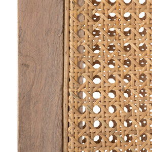 Rowena Interiors Mango Wood Round End Table with Woven Cane Panels for Living Room or Bedside Natural EC2180