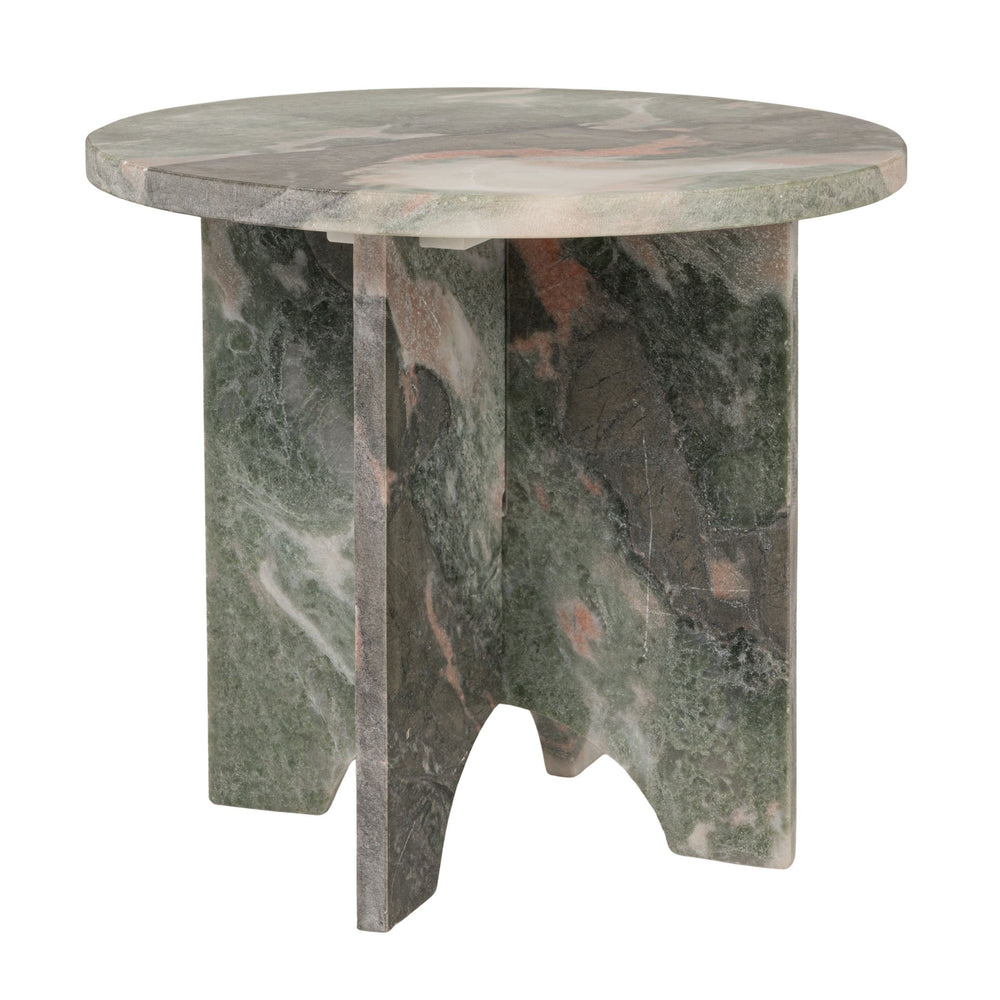 Rowena Interiors Sculptural Solid Marble Round Side Table with Interlocking Base in Mint Green and White EC2197