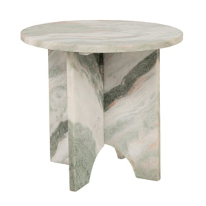 Rowena Interiors Sculptural Solid Marble Round Side Table with Interlocking Base in Mint Green and White EC2197