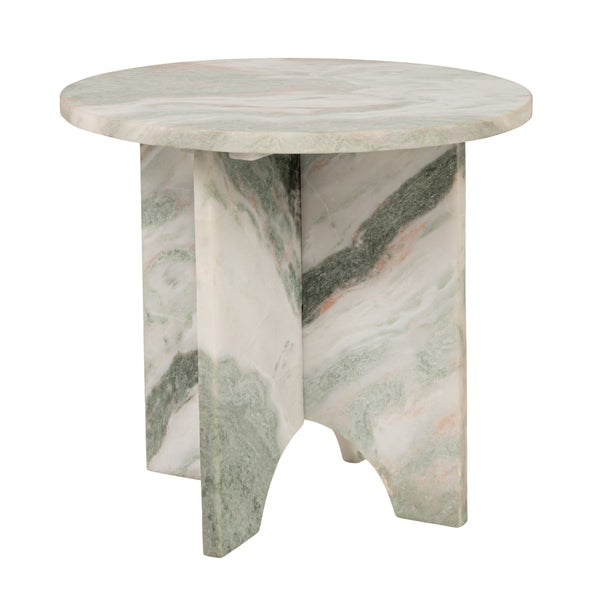 Rowena Interiors Sculptural Solid Marble Round Side Table with Interlocking Base in Mint Green and White EC2197