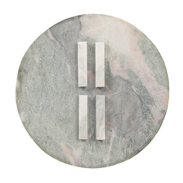 Rowena Interiors Sculptural Solid Marble Round Side Table with Interlocking Base in Mint Green and White EC2197