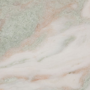Rowena Interiors Sculptural Solid Marble Round Side Table with Interlocking Base in Mint Green and White EC2197