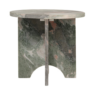 Rowena Interiors Sculptural Solid Marble Round Side Table with Interlocking Base in Mint Green and White EC2197