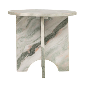 Rowena Interiors Sculptural Solid Marble Round Side Table with Interlocking Base in Mint Green and White EC2197