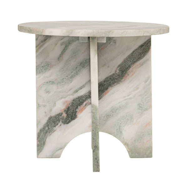 Rowena Interiors Sculptural Solid Marble Round Side Table with Interlocking Base in Mint Green and White EC2197