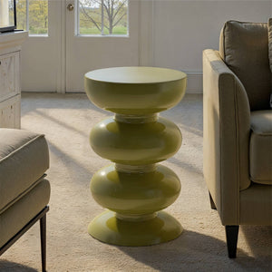 Rowena Interiors Round Sculptural Stacked Sphere Side Table Glossy Metal Accent for Modern Living Spaces EC2201