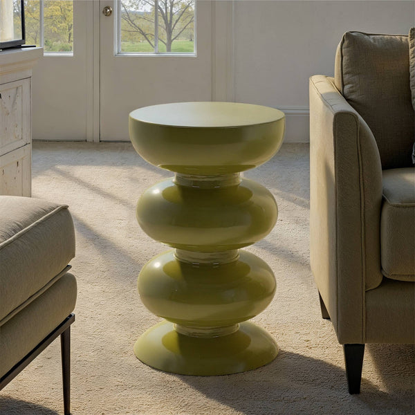 Rowena Interiors Round Sculptural Stacked Sphere Side Table Glossy Metal Accent for Modern Living Spaces EC2201
