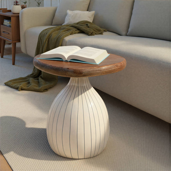 Rowena Interiors Organic-Shaped Acacia Wood Side Table Sculptural Enameled Base for Modern Living EC2203