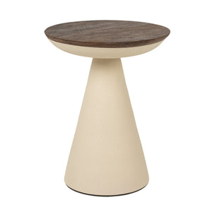 Rowena Interiors Round Mango Wood Accent Table with Ivory Iron Base for Modern and Rustic Interiors Cream and Dark Brown 15.75 inches EC2204