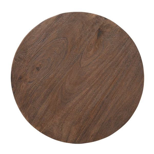 Rowena Interiors Round Mango Wood Accent Table with Ivory Iron Base for Modern and Rustic Interiors Cream and Dark Brown 15.75 inches EC2204
