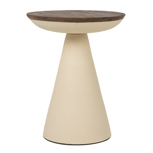 Rowena Interiors Round Mango Wood Accent Table with Ivory Iron Base for Modern and Rustic Interiors Cream and Dark Brown 15.75 inches EC2204