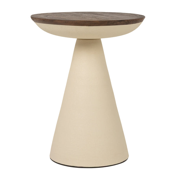 Rowena Interiors Round Mango Wood Accent Table with Ivory Iron Base for Modern and Rustic Interiors Cream and Dark Brown 15.75 inches EC2204