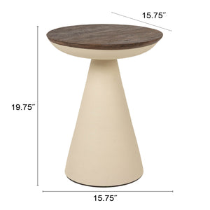 Rowena Interiors Round Mango Wood Accent Table with Ivory Iron Base for Modern and Rustic Interiors Cream and Dark Brown 15.75 inches EC2204
