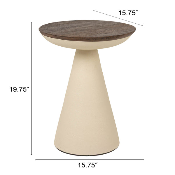 Rowena Interiors Round Mango Wood Accent Table with Ivory Iron Base for Modern and Rustic Interiors Cream and Dark Brown 15.75 inches EC2204