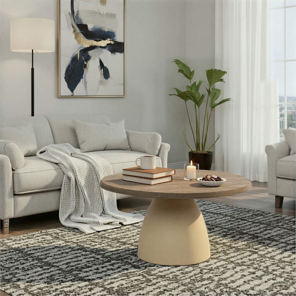 Rowena Interiors Round Mango Wood Coffee Table with Iron Dome Base Artisan Organic Living Room Accent EC2205MC
